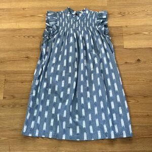 Crown & Ivy Blue White Ruffle Sleeveless Paint Strokes Cotton Dress Size Large